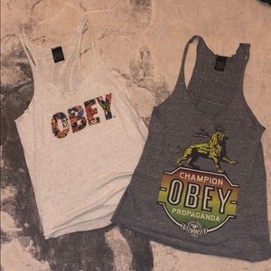OBEY PROPAGANDA gray and dark gray tank tops S/M
